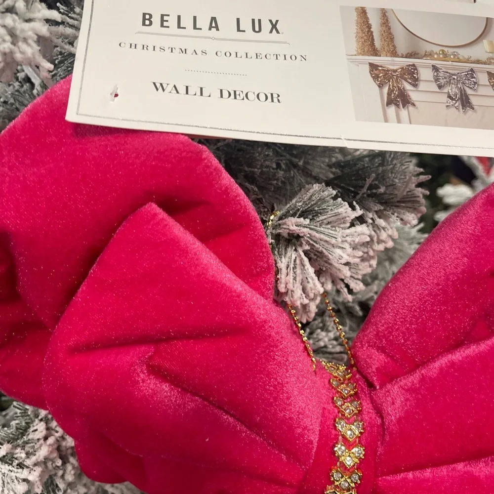 Hot Pink Velvet Ribbon Christmas Bow Valentine Bow Wall Tree Decor NWT